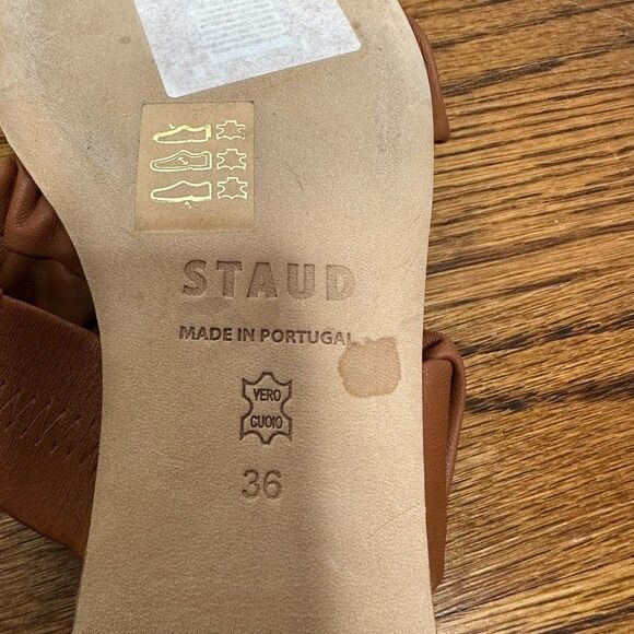 STAUD Sandals Sz 36 / US 6 Maya Ruched Leather Slides Brown New - Picture 5 of 6